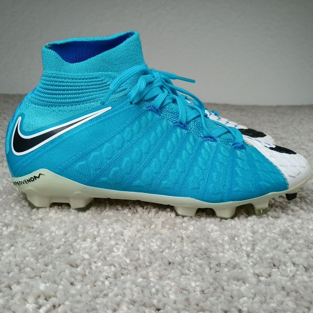Nike Hypervenom Phatal 3 DF FG White Blue Soccer Cleats Size 4.5 Youth